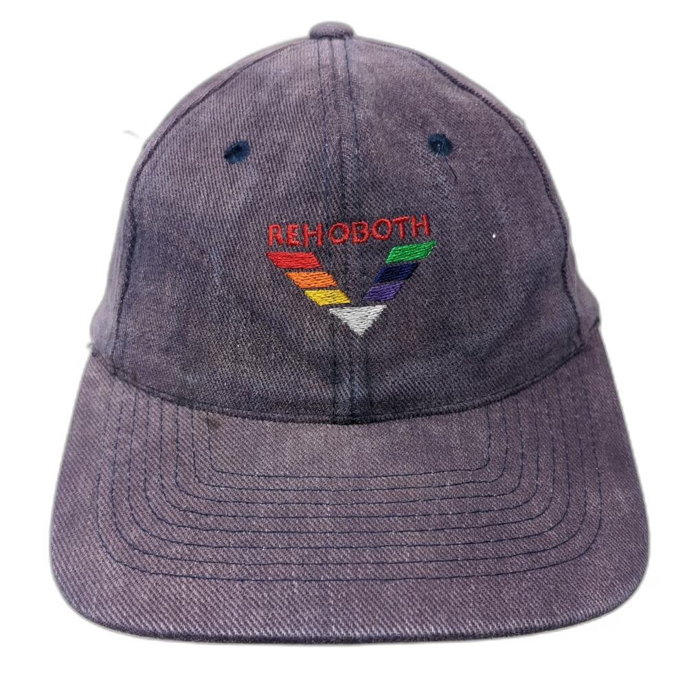 zkapz Baseball Cap Blue One Size Rehoboth Rainbow Leather Strap Slideback hat